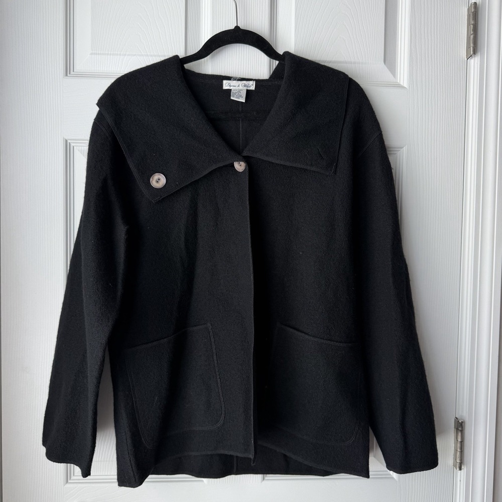 Vintage Deane & White 100% Boiled Wool Sweater Jacket Sz M Black Lagenlook